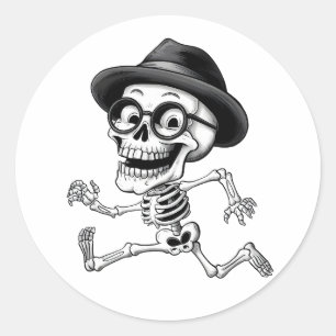 Funny Skeleton with Black Hat and Glasses Quirky G Classic Round Sticker