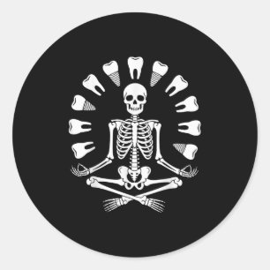 Funny Skeleton Yoga Dentist Tooth Dental Hygienist Classic Round Sticker