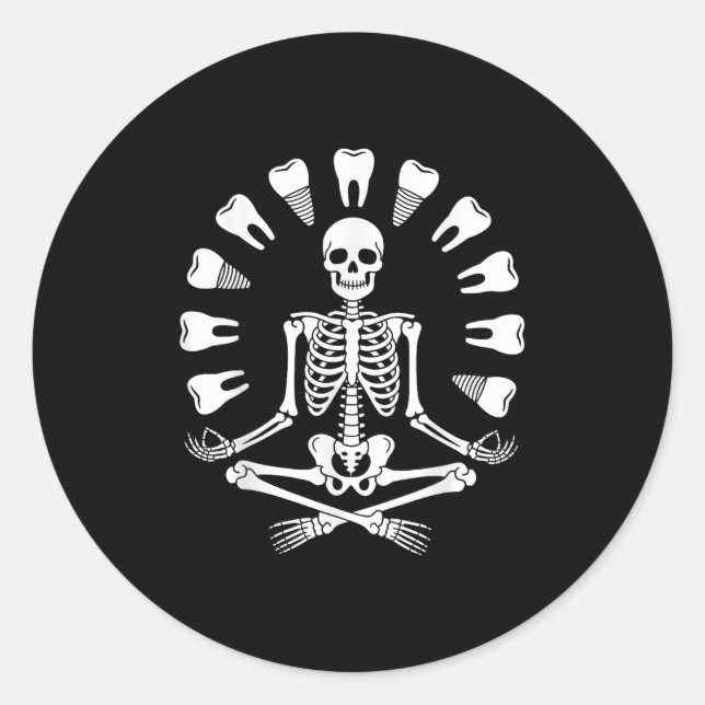 Funny Skeleton Yoga Dentist Tooth Dental Hygienist Classic Round Sticker (Front)