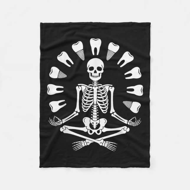 Funny Skeleton Yoga Dentist Tooth Dental Hygienist Fleece Blanket (Front)