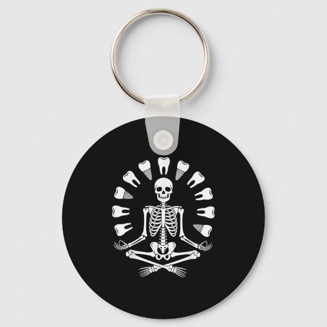 Funny Skeleton Yoga Dentist Tooth Dental Hygienist Key Ring (Front)