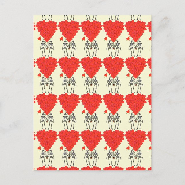 Funny skeletons and love heart Valentines Holiday Postcard (Front)