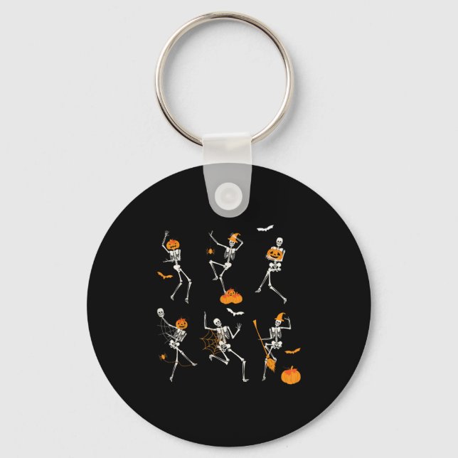 Funny Skeletons Dancing Dance Challenge Halloween  Key Ring (Front)