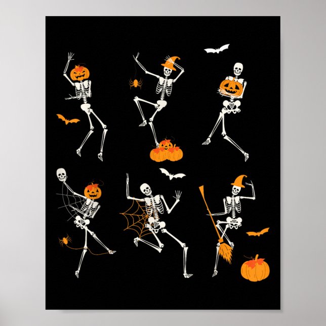 Funny Skeletons Dancing Dance Challenge Halloween  Poster (Front)