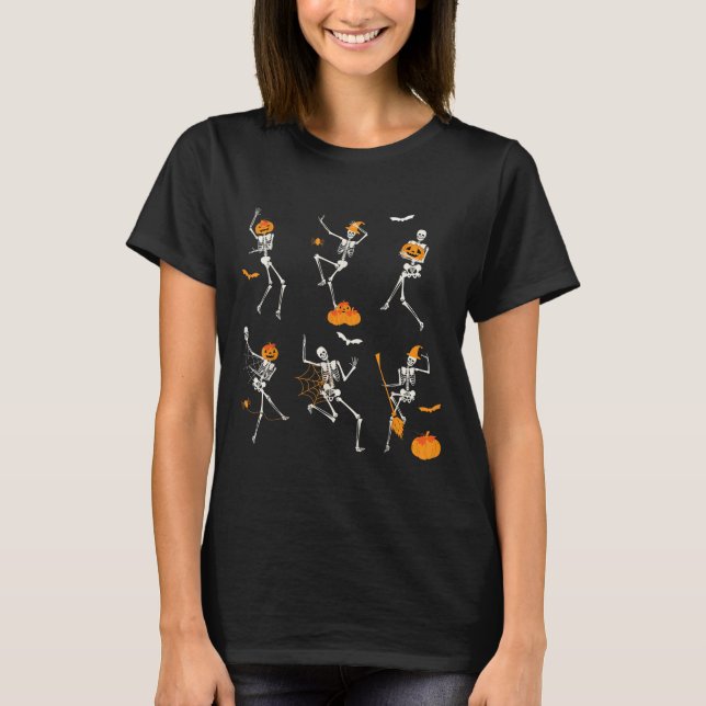 Funny Skeletons Dancing Dance Challenge Halloween  T-Shirt (Front)