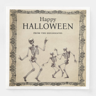 Funny Skeletons Dancing Vintage Halloween Party Napkin