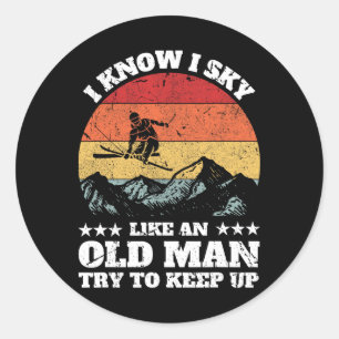 Funny Ski Art For Grandpa Men Skiing Nordic Skier Classic Round Sticker