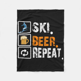 Funny Ski Beer Repeat Skiing And Skiers  Fleece Blanket