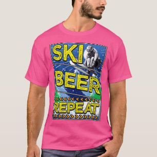 Funny Ski Beer Repeat Skiing Drinking Skiers T-Shirt