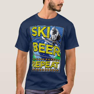 Funny Ski Beer Repeat Skiing Drinking Skiers T-Shirt