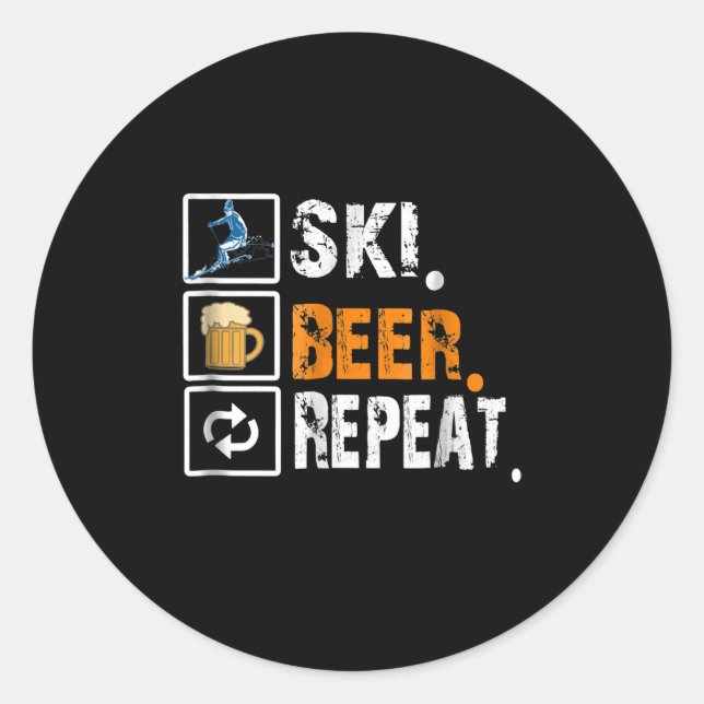 Funny Ski Beer Repeat Skiing & Skiers Classic Round Sticker (Front)