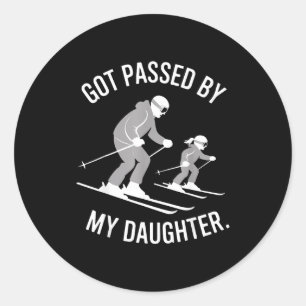 Funny Ski Dad Ped By Daughter Winter Family Humor. Classic Round Sticker