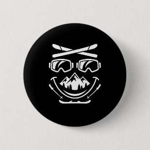 Funny ski face smile goggles mountain snowboard 6 cm round badge