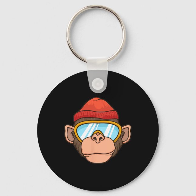 Funny Ski Monkey Goggles Gorilla Skiing Mountain G Key Ring (Front)