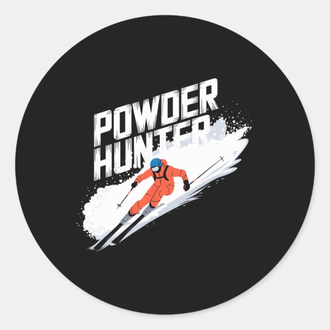 Funny Ski Powder Hunter Alpine Skier  Classic Round Sticker (Front)