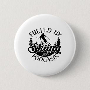 Funny Skier Joke Fuelled By Skiing And Podcasts Pu 6 Cm Round Badge