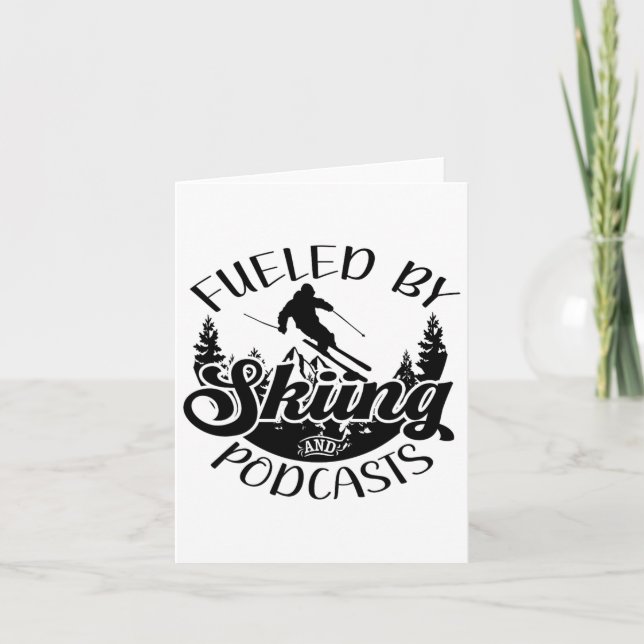 Funny Skier Joke Fuelled By Skiing And Podcasts Pu Card (Front)