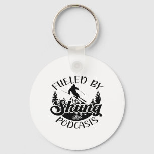 Funny Skier Joke Fuelled By Skiing And Podcasts Pu Key Ring