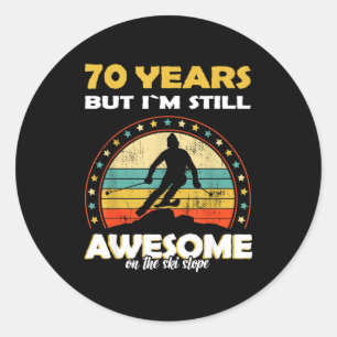 Funny skiing awesome 70 years old birthday  classic round sticker