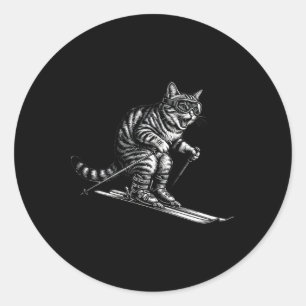 Funny Skiing Cat For Skiers And Cat Lovers Classic Round Sticker