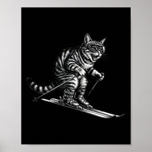Funny Skiing Cat For Skiers And Cat Lovers Poster