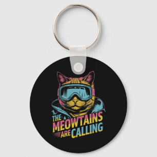Funny Skiing Cat Gift Snowboarder Accessories Uni- Key Ring
