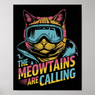 Funny Skiing Cat Gift Snowboarder Accessories Uni- Poster