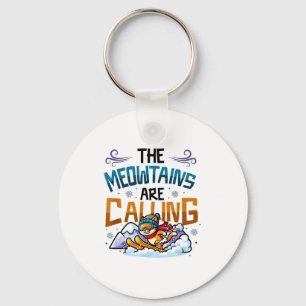 Funny skiing cat the meowtains are calling key ring