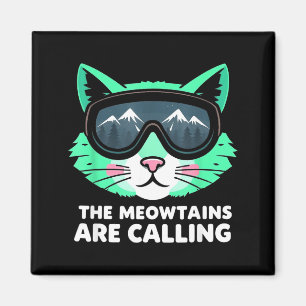 Funny skiing cat the meowtains are calling ski magnet