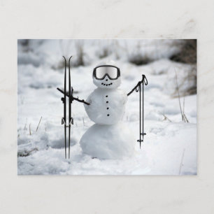 Funny Skiing Christmas Snowman Winter Seasonal   Postcard