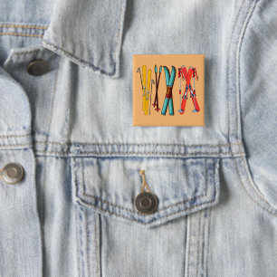 Funny Skiing Colourful Ski Skier  15 Cm Square Badge