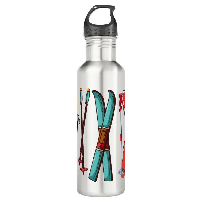 Funny Skiing Colourful Ski Skier  710 Ml Water Bottle (Front)