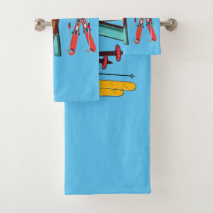 Funny Skiing Colourful Ski Skier  Bath Towel Set
