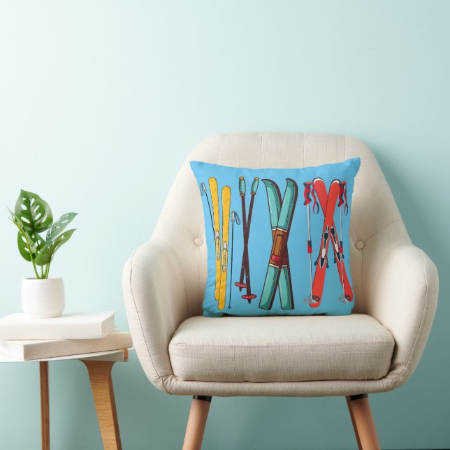 Funny Skiing Colourful Ski Skier  Cushion (Chair)