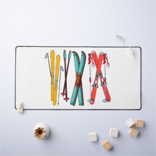Funny Skiing Colourful Ski Skier  Desk Mat