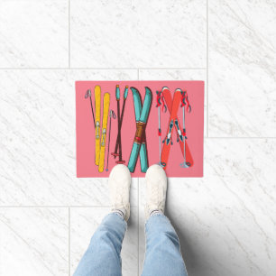 Funny Skiing Colourful Ski Skier  Doormat