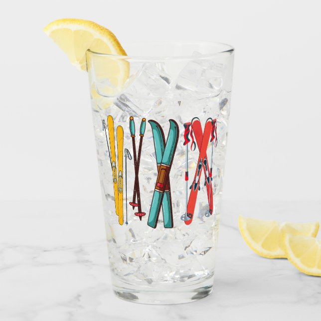 Funny Skiing Colourful Ski Skier  Glass (Front Ice)