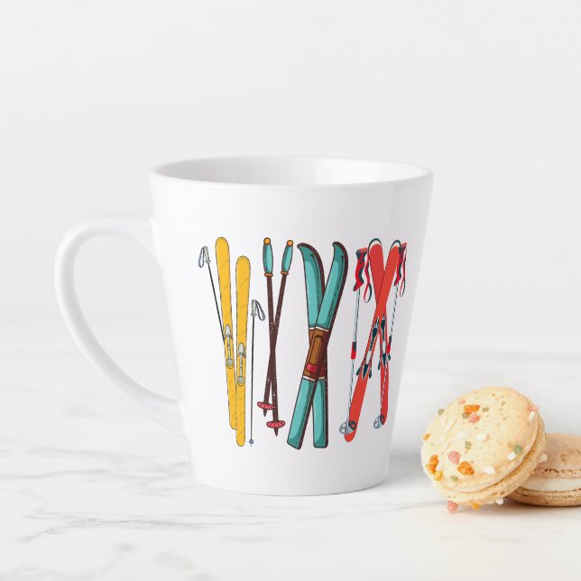 Funny Skiing Colourful Ski Skier  Latte Mug (In Situ)