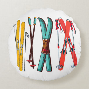 Funny Skiing Colourful Ski Skier  Round Cushion
