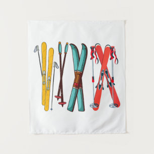 Funny Skiing Colourful Ski Skier  Tapestry