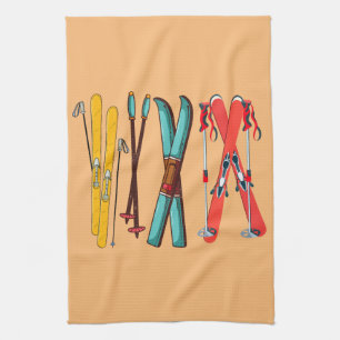 Funny Skiing Colourful Ski Skier Tea Towel