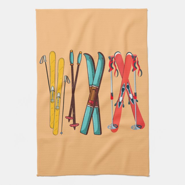 Funny Skiing Colourful Ski Skier  Tea Towel (Vertical)