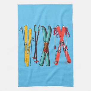 Funny Skiing Colourful Ski Skier Tea Towel