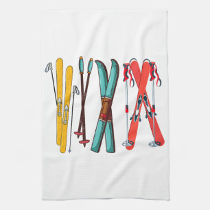 Funny Skiing Colourful Ski Skier  Tea Towel