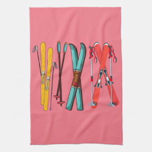 Funny Skiing Colourful Ski Skier  Tea Towel