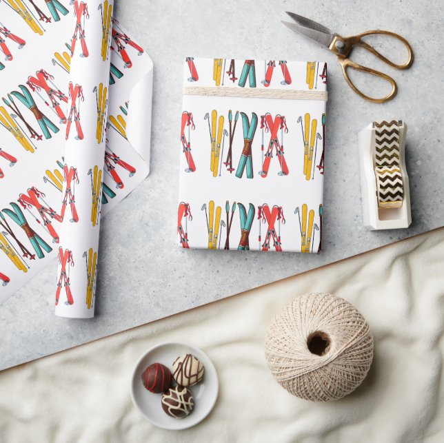 Funny Skiing Colourful Ski Skier  Wrapping Paper (Crafts)