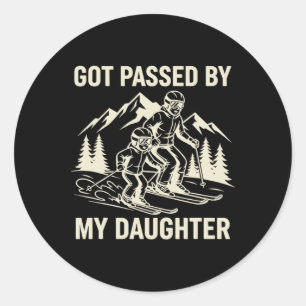 Funny Skiing Dad Got Ped By My Daughter Classic Round Sticker