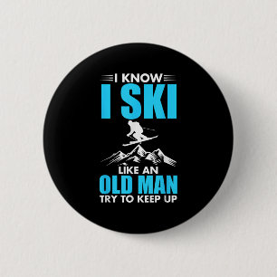 Funny Skiing Design For Grandpa Men Mountain Ski L 6 Cm Round Badge