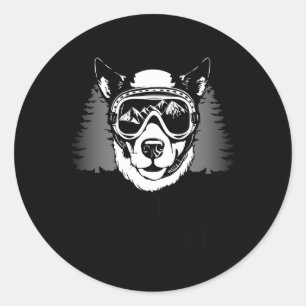 Funny Skiing Dog Lover Mountain Skier Winter Sport Classic Round Sticker