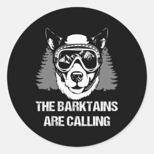 Funny Skiing Dog Lover Mountain Skier Winter Sport Classic Round Sticker